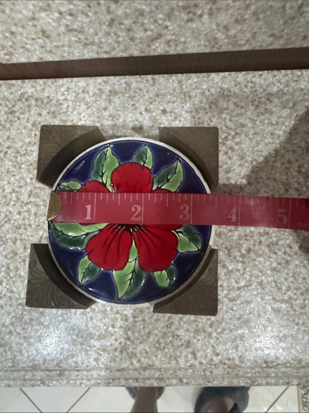 Vintage Hand-Painted Tropical Flowers Ceramic Coaster Set